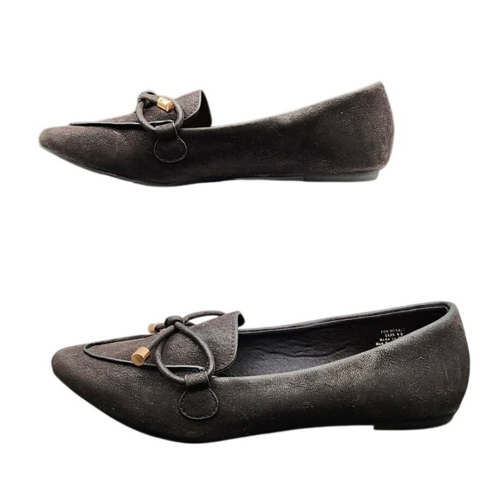 Journee Collection Pointed Toe Loafer Black Womens 8.5 Flats Bow Gold Hardware